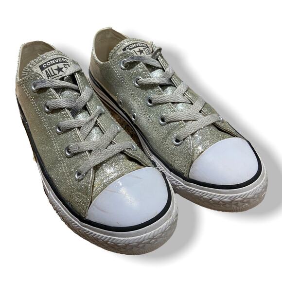 Converse Girls Sneakers 3 All Star Chuck Taylor Silver Gold Glitter Low 641727C - Picture 1 of 7
